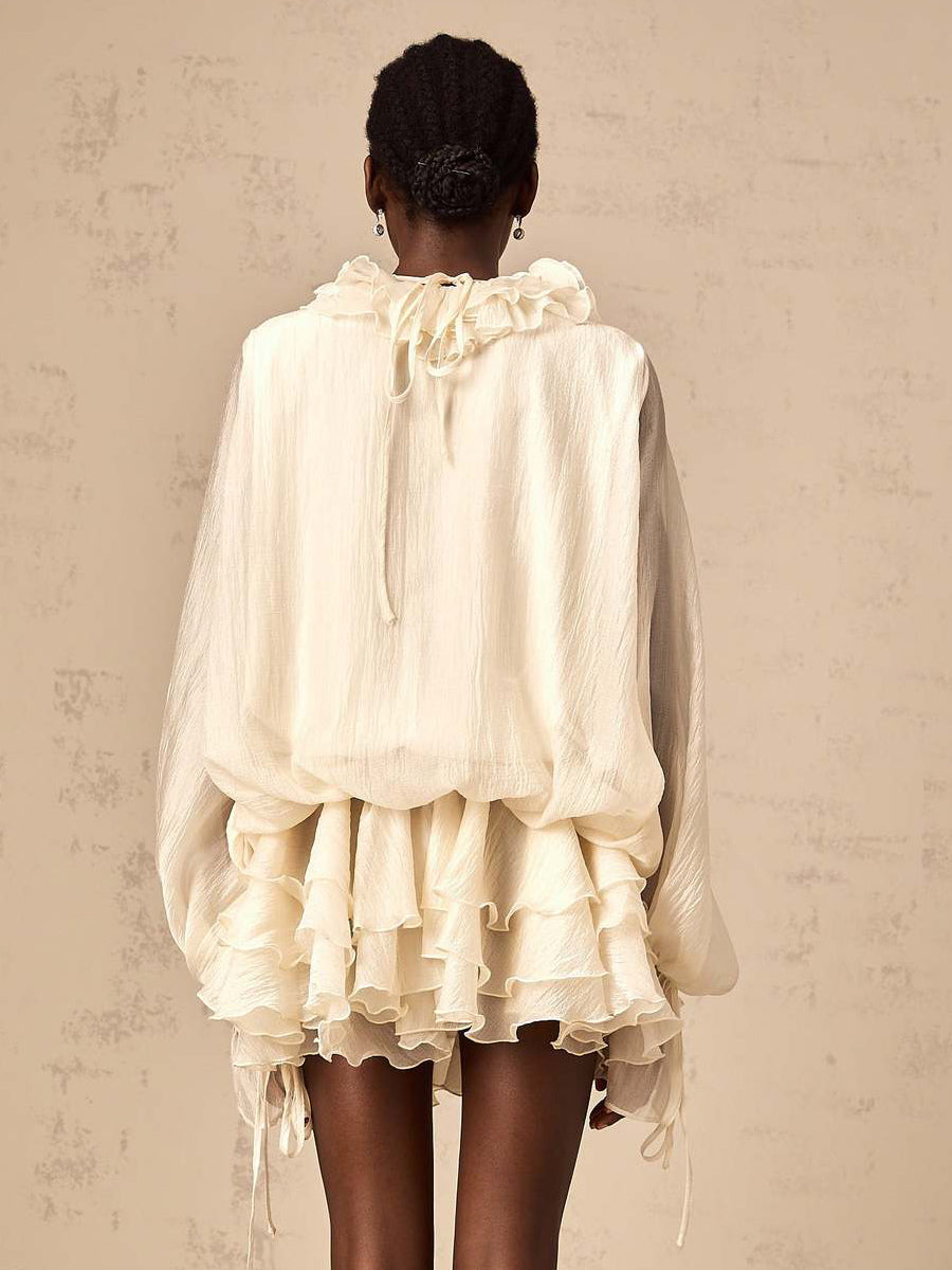 Ruffle Layered Mini Dress For Women - Boho Lantern Sleeve Flower V Neck Skater Dress With Shorts - Spring Party 2026