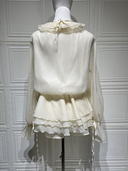 Ruffle Layered Mini Dress For Women - Boho Lantern Sleeve Flower V Neck Skater Dress With Shorts - Spring Party 2026