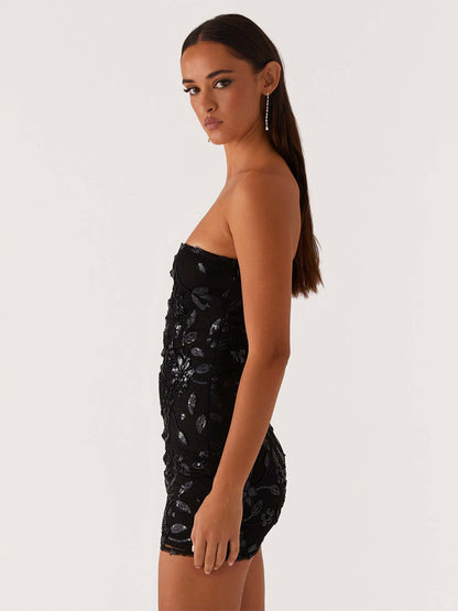 Sequin Floral Strapless Mini Dress For Women - Elegant Bodycon Slim Fit Tube Dress - Summer Cocktail Night Out 2026