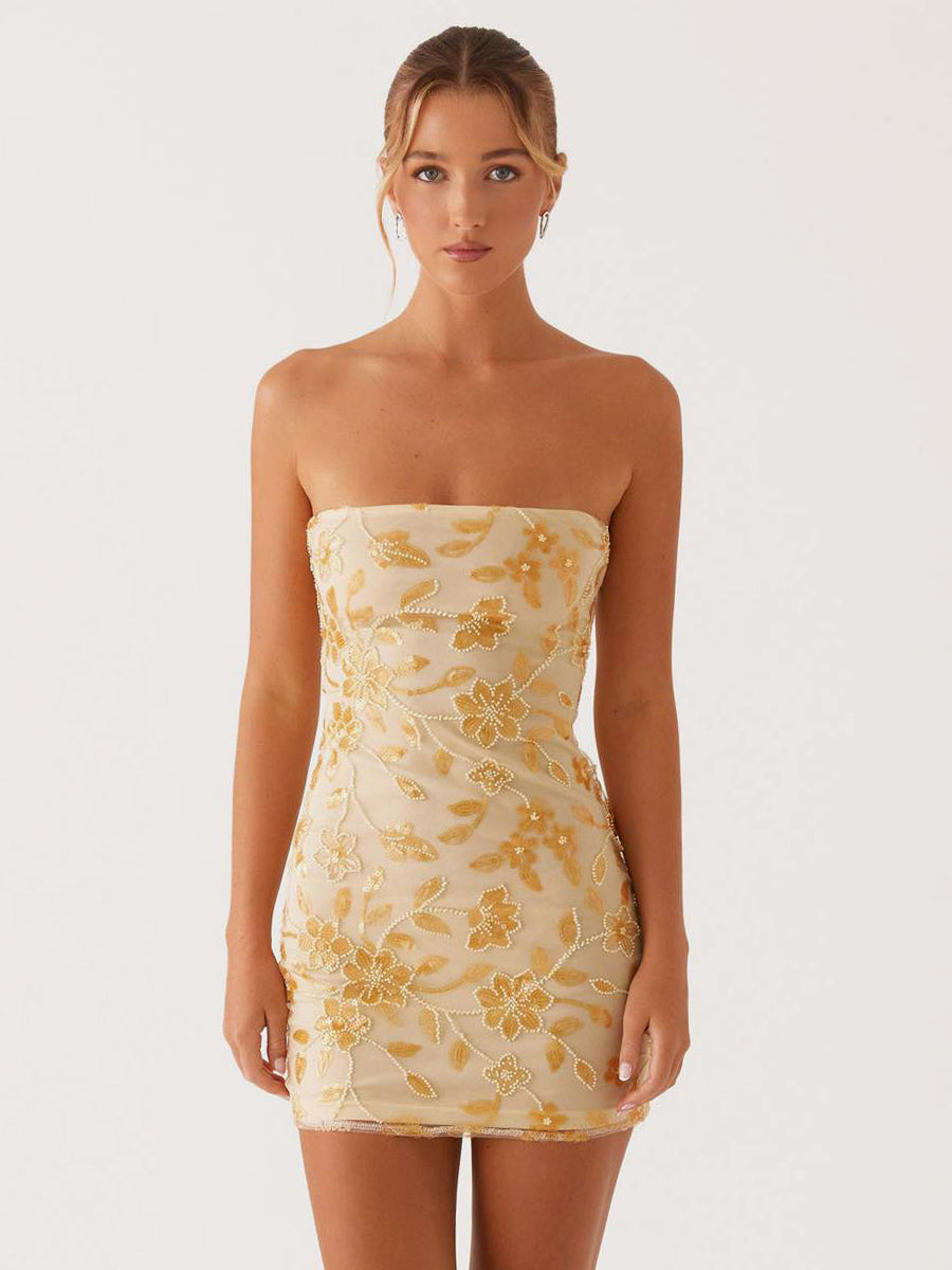 Sequin Floral Strapless Mini Dress For Women - Elegant Bodycon Slim Fit Tube Dress - Summer Cocktail Night Out 2026