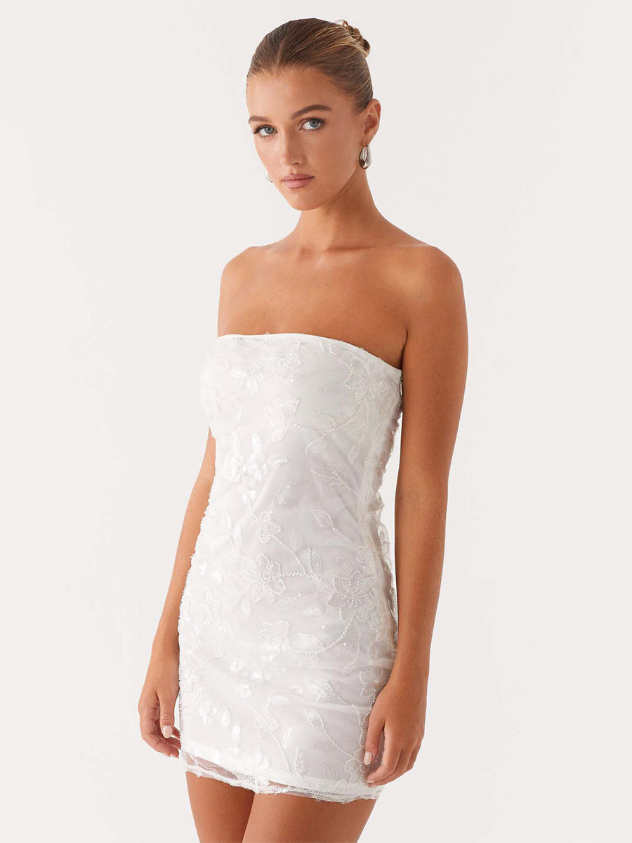 Sequin Floral Strapless Mini Dress For Women - Elegant Bodycon Slim Fit Tube Dress - Summer Cocktail Night Out 2026