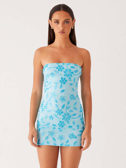 Sequin Floral Strapless Mini Dress For Women - Elegant Bodycon Slim Fit Tube Dress - Summer Cocktail Night Out 2026