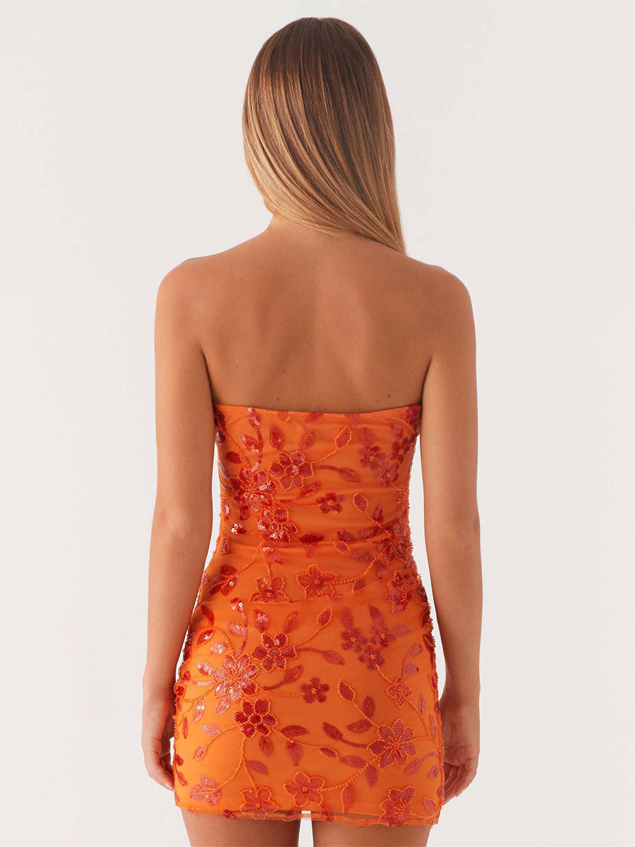 Sequin Floral Strapless Mini Dress For Women - Elegant Bodycon Slim Fit Tube Dress - Summer Cocktail Night Out 2026
