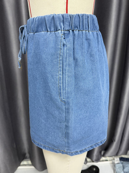 Denim 2 Piece Set For Women - Blue Casual Tie Front Sleeveless Top And Shorts Co-ord - Summer Streetwear Outfits 2026