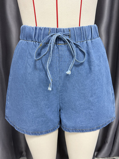 Denim 2 Piece Set For Women - Blue Casual Tie Front Sleeveless Top And Shorts Co-ord - Summer Streetwear Outfits 2026