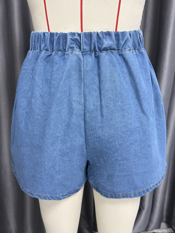 Denim 2 Piece Set For Women - Blue Casual Tie Front Sleeveless Top And Shorts Co-ord - Summer Streetwear Outfits 2026