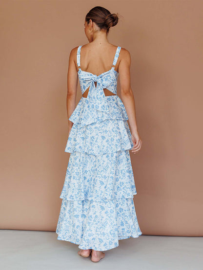 Floral Printed Ruffle Maxi Slip Dress For Women - Boho Tiered A-Line Strappy Sun Dress - Summer Beach Vacation 2026