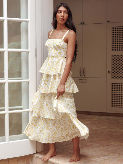 Floral Printed Ruffle Maxi Slip Dress For Women - Boho Tiered A-Line Strappy Sun Dress - Summer Beach Vacation 2026