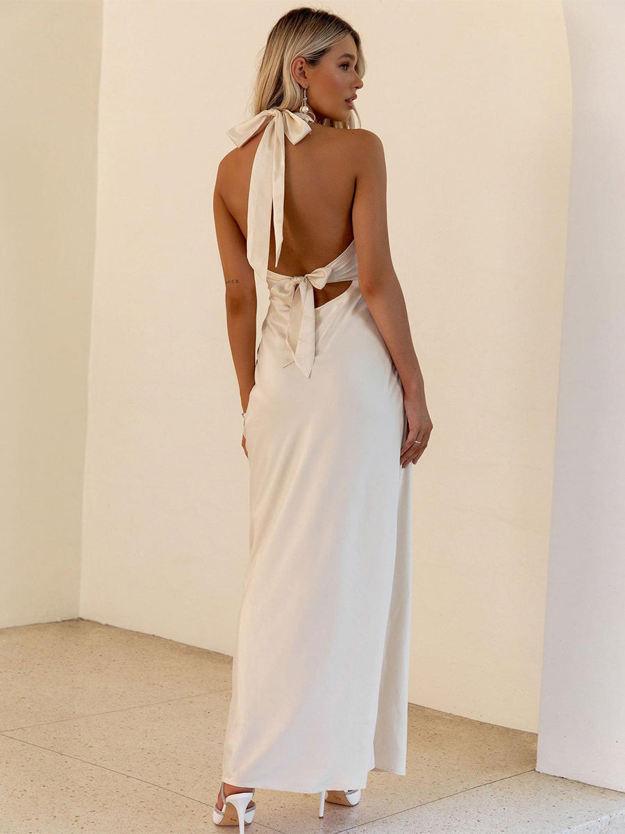Minimalist Halter Maxi Dress For Women - Deep V Neck Backless Sleevless Long Gown - Summer Cocktail Evening 2026