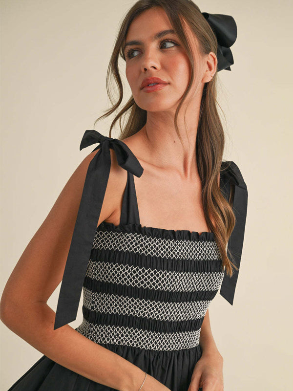Tiered Smocked Sundress For Women - Boho Tie Strap Long A Line Dress - Summer Beach Party 2026