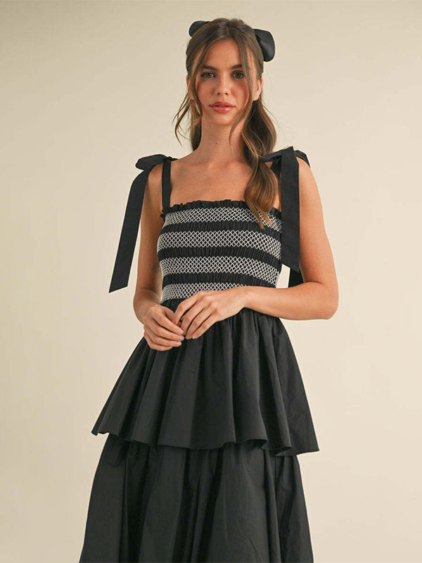 Tiered Smocked Sundress For Women - Boho Tie Strap Long A Line Dress - Summer Beach Party 2026