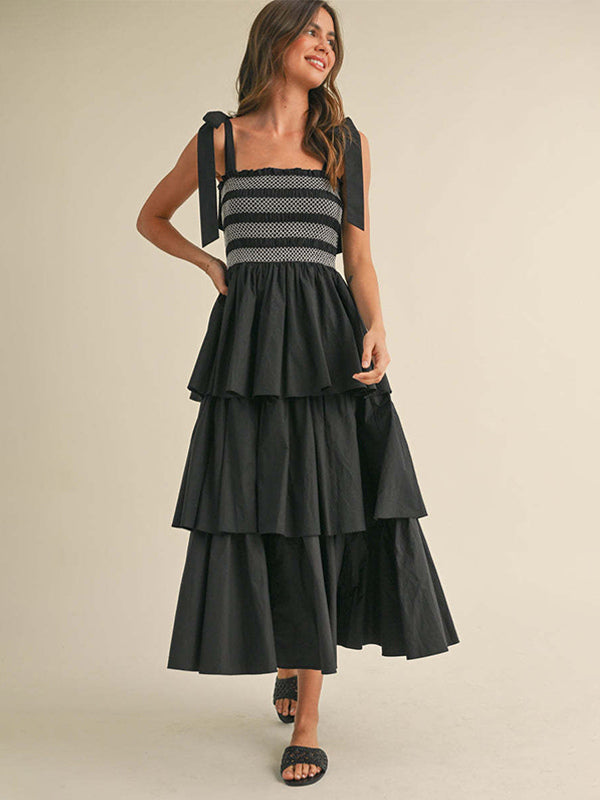 Tiered Smocked Sundress For Women - Boho Tie Strap Long A Line Dress - Summer Beach Party 2026