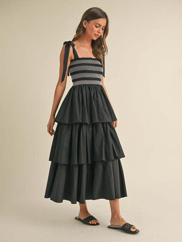 Tiered Smocked Sundress For Women - Boho Tie Strap Long A Line Dress - Summer Beach Party 2026