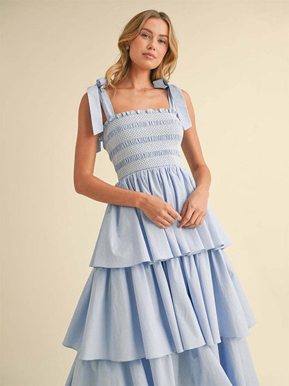 Tiered Smocked Sundress For Women - Boho Tie Strap Long A Line Dress - Summer Beach Party 2026