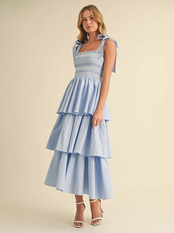 Tiered Smocked Sundress For Women - Boho Tie Strap Long A Line Dress - Summer Beach Party 2026