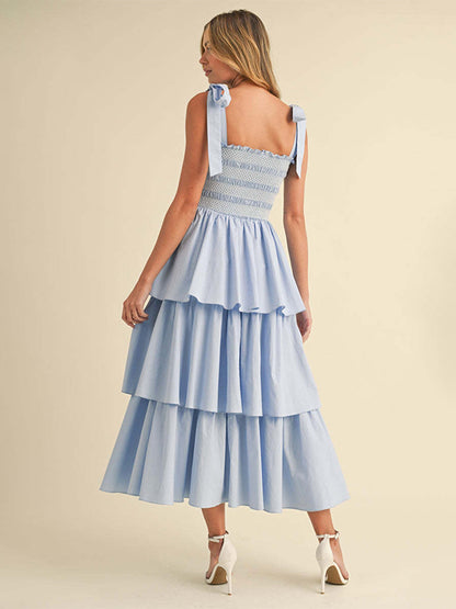 Tiered Smocked Sundress For Women - Boho Tie Strap Long A Line Dress - Summer Beach Party 2026