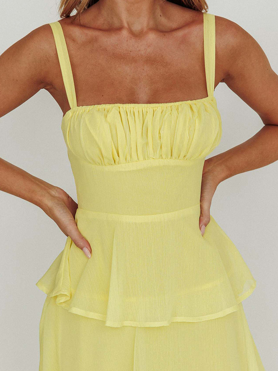Tiered Ruffle Maxi Slip Dress For Women - Fairycore Square Neck Tie Back A Line Gown - Summer Beach Wedding Guest 2026