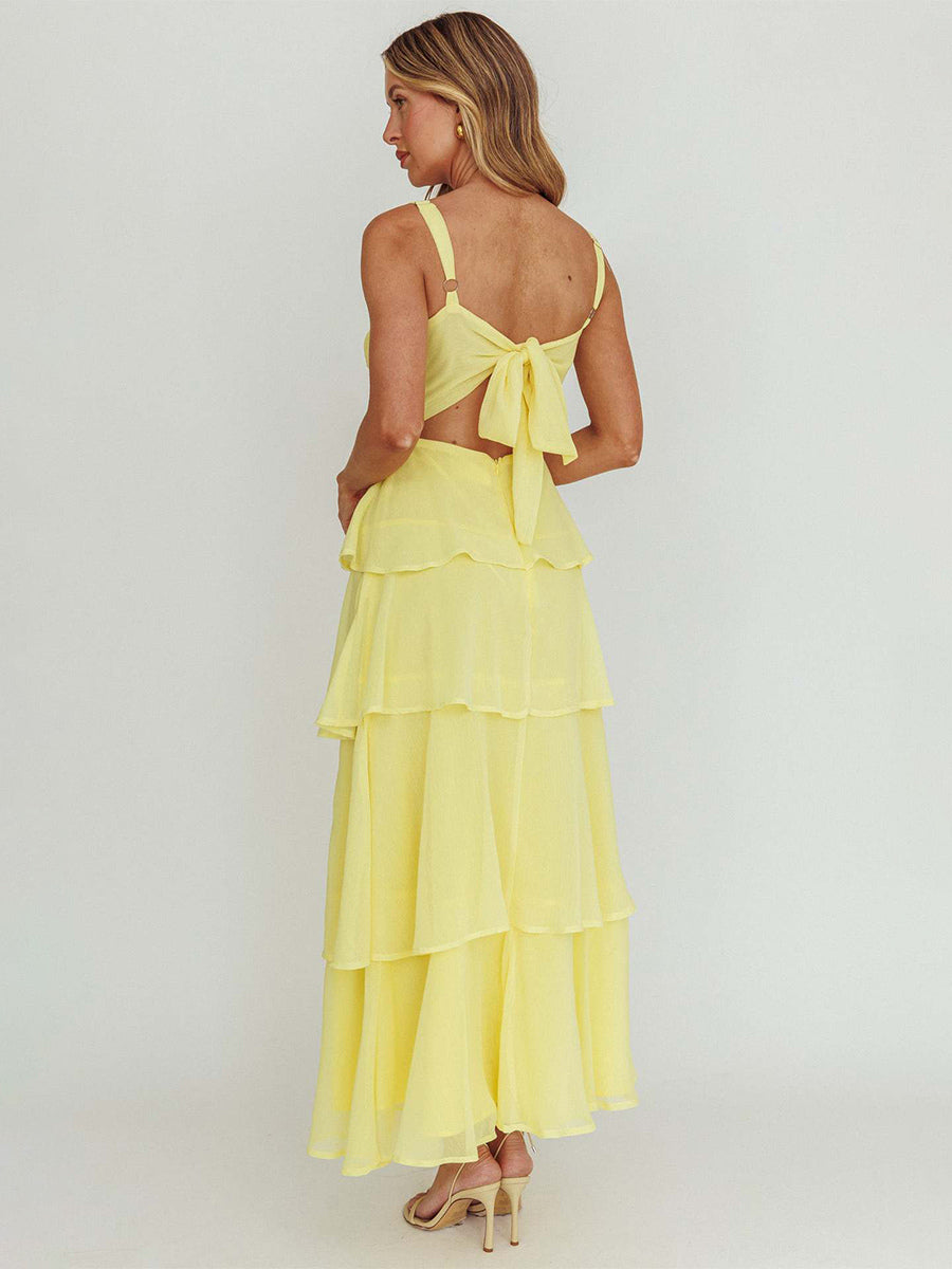 Tiered Ruffle Maxi Slip Dress For Women - Fairycore Square Neck Tie Back A Line Gown - Summer Beach Wedding Guest 2026