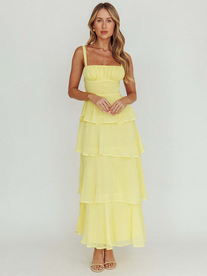 Tiered Ruffle Maxi Slip Dress For Women - Fairycore Square Neck Tie Back A Line Gown - Summer Beach Wedding Guest 2026