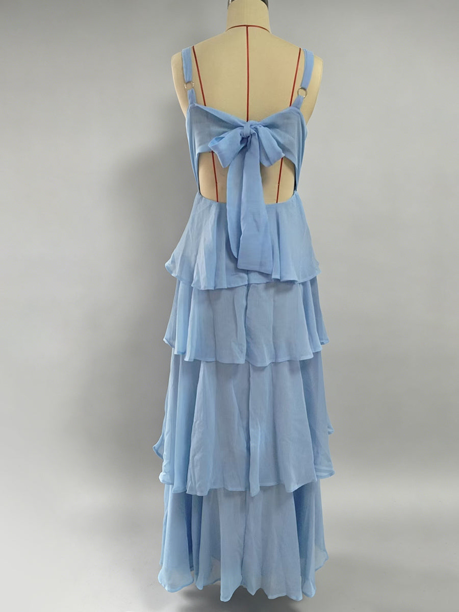Tiered Ruffle Maxi Slip Dress For Women - Fairycore Square Neck Tie Back A Line Gown - Summer Beach Wedding Guest 2026