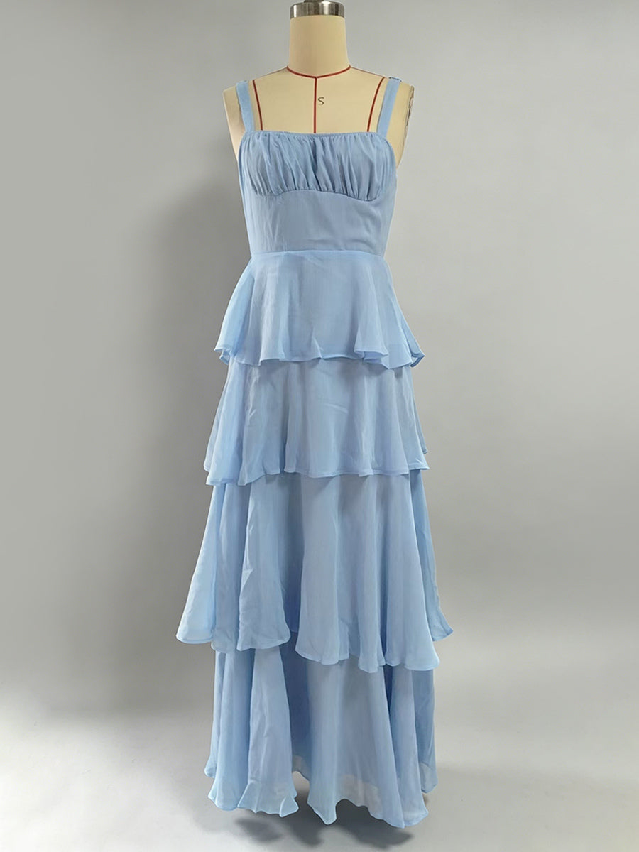 Tiered Ruffle Maxi Slip Dress For Women - Fairycore Square Neck Tie Back A Line Gown - Summer Beach Wedding Guest 2026