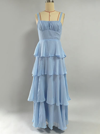 Tiered Ruffle Maxi Slip Dress For Women - Fairycore Square Neck Tie Back A Line Gown - Summer Beach Wedding Guest 2026