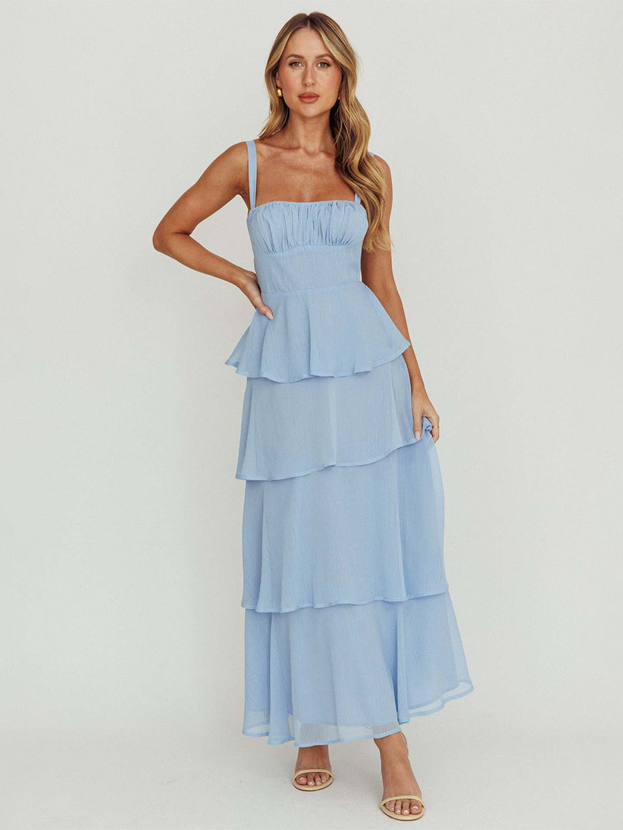 Tiered Ruffle Maxi Slip Dress For Women - Fairycore Square Neck Tie Back A Line Gown - Summer Beach Wedding Guest 2026