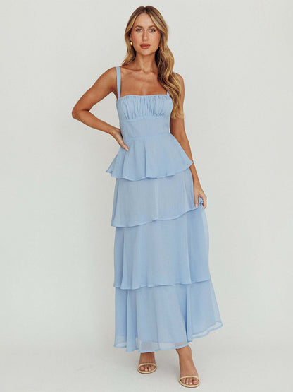 Tiered Ruffle Maxi Slip Dress For Women - Fairycore Square Neck Tie Back A Line Gown - Summer Beach Wedding Guest 2026