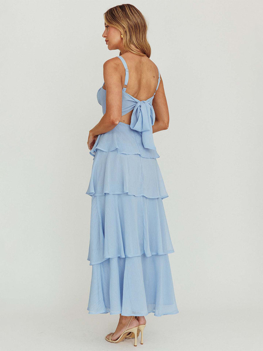 Tiered Ruffle Maxi Slip Dress For Women - Fairycore Square Neck Tie Back A Line Gown - Summer Beach Wedding Guest 2026