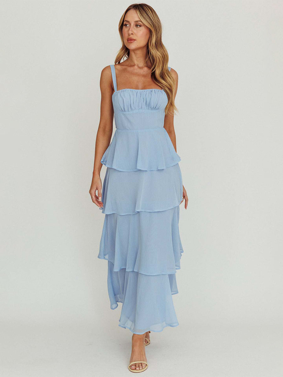 Tiered Ruffle Maxi Slip Dress For Women - Fairycore Square Neck Tie Back A Line Gown - Summer Beach Wedding Guest 2026