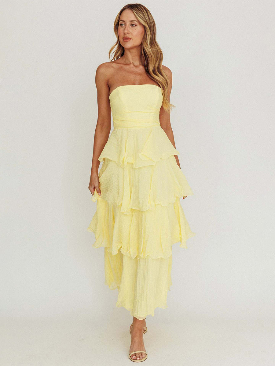 Tiered Ruffle Maxi Dress For Women - Sleeveless Layered A-Line Tube Sun Dress - Summer Wedding Guest 2026