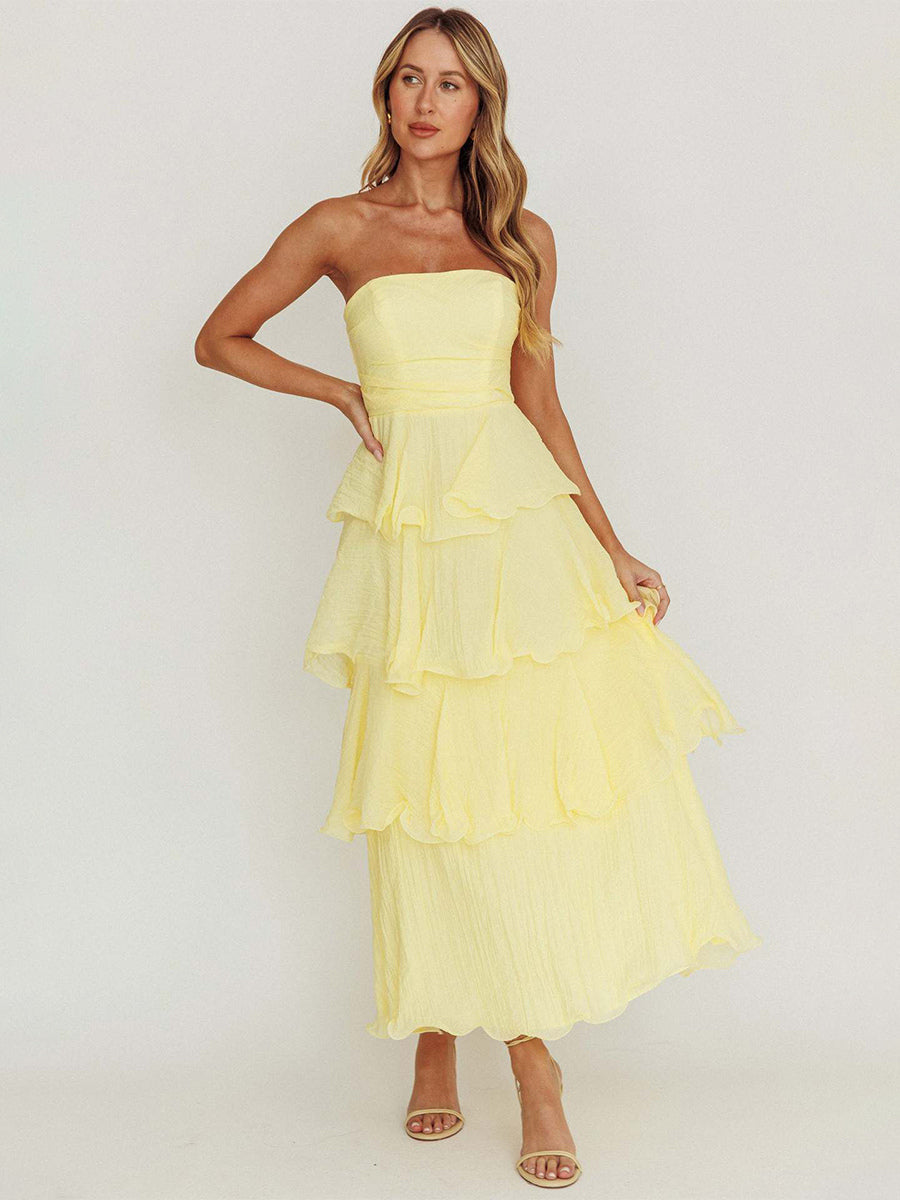Tiered Ruffle Maxi Dress For Women - Sleeveless Layered A-Line Tube Sun Dress - Summer Wedding Guest 2026