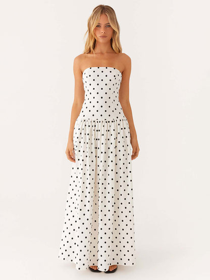 Strapless Printed Maxi Dress For Women - BoHo Bandeau Pleated Drop Waist Long Sundress - Summer Garden Party 2026