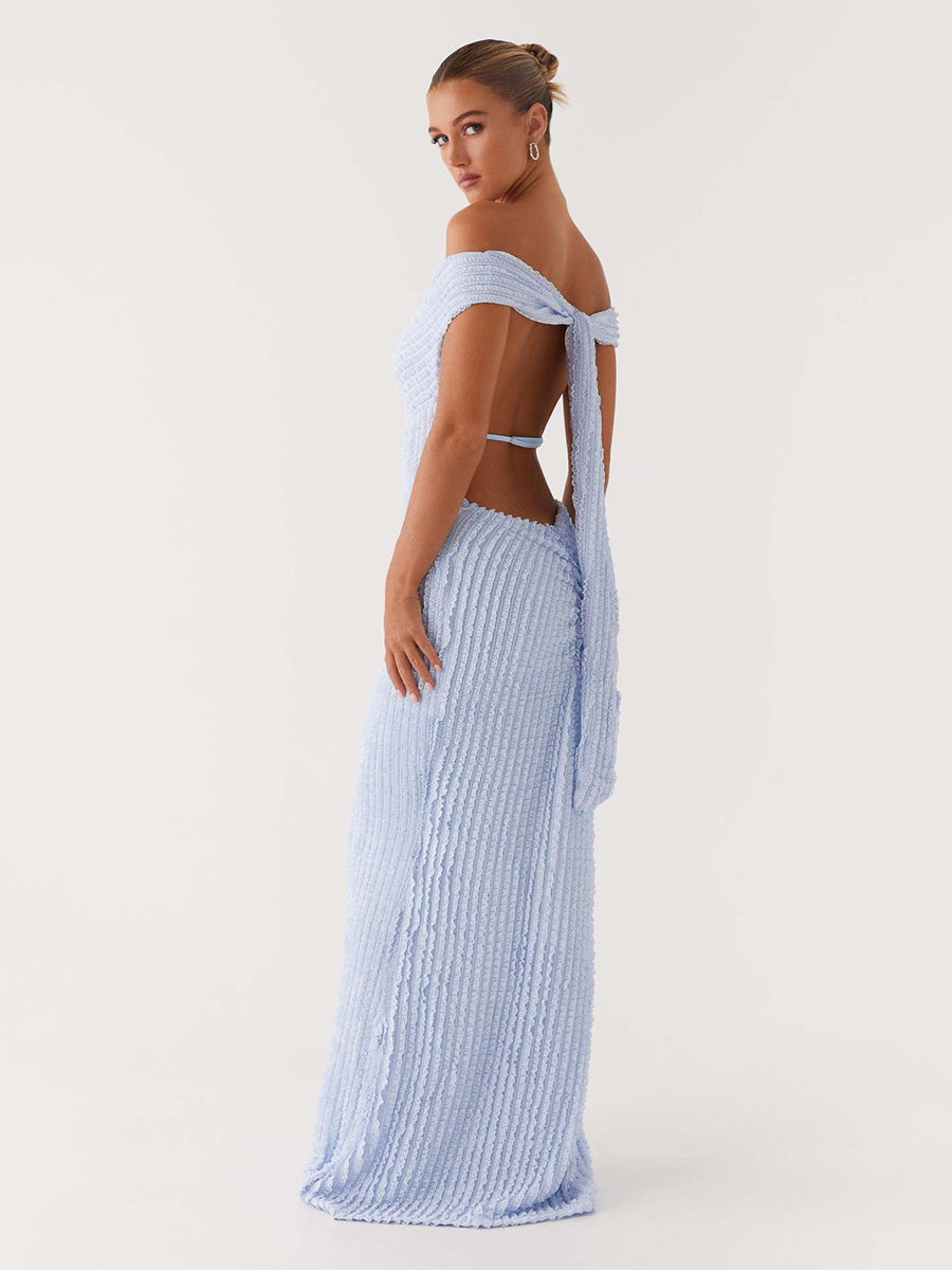 Off Shoulder Maxi Gown For Women - Textured Backless Bodycon Mermaid Dress - Summer Evening Wedding Guest 2026
