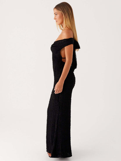 Off Shoulder Maxi Gown For Women - Textured Backless Bodycon Mermaid Dress - Summer Evening Wedding Guest 2026