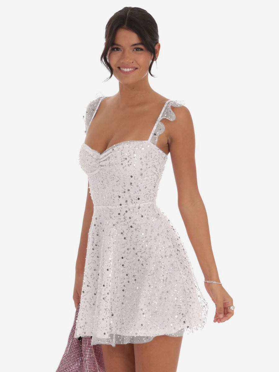 Sequin Tulle Mini Dress For Women - Sweetheart Neck Lace Up Back Sleeveless A-Line Sun Dress - Summer Birthday Party 2026