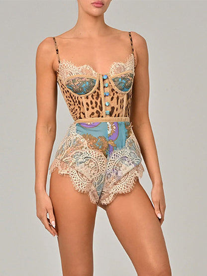 Jumpsuits Teal Straps Neck Sleeveless Lace Up Clothes Skinny Summer Playsuit