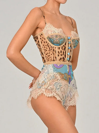 Jumpsuits Teal Straps Neck Sleeveless Lace Up Clothes Skinny Summer Playsuit