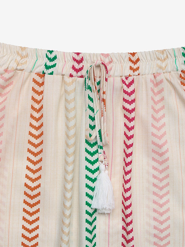 Skirts Apricot Bohemian Stripes Summer Mid-calf Length Women's Bottoms