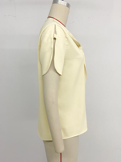 Blouse For Women Apricot V-Neck Casual Short Sleeves Summer Tops