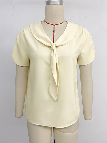 Blouse For Women Apricot V-Neck Casual Short Sleeves Summer Tops