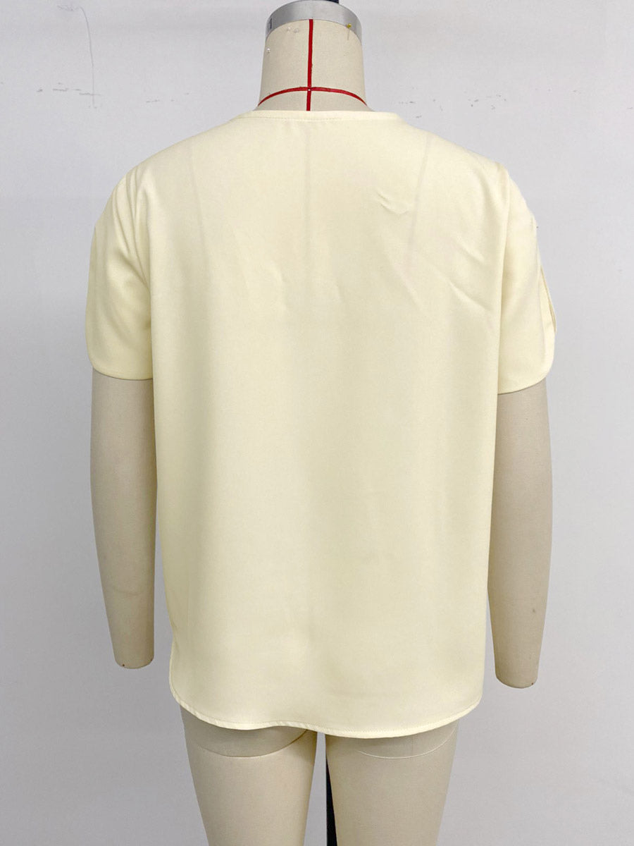 Blouse For Women Apricot V-Neck Casual Short Sleeves Summer Tops