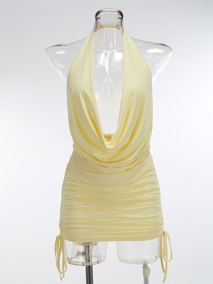 Two Piece Sets Skirt Set Mini Dresses Yellow Dating Casual Cowl Neck Sleeveless Sets
