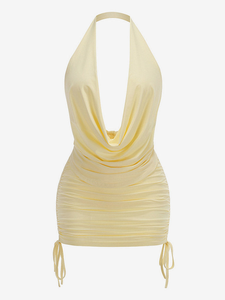 Two Piece Sets Skirt Set Mini Dresses Yellow Dating Casual Cowl Neck Sleeveless Sets