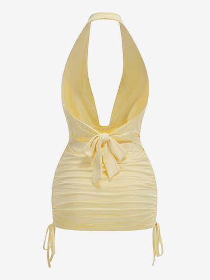 Two Piece Sets Skirt Set Mini Dresses Yellow Dating Casual Cowl Neck Sleeveless Sets