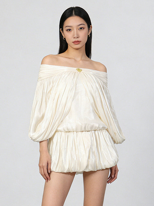 Cream Off Shoulder Ruffle Mini Dress Set For Women Romantic Chic