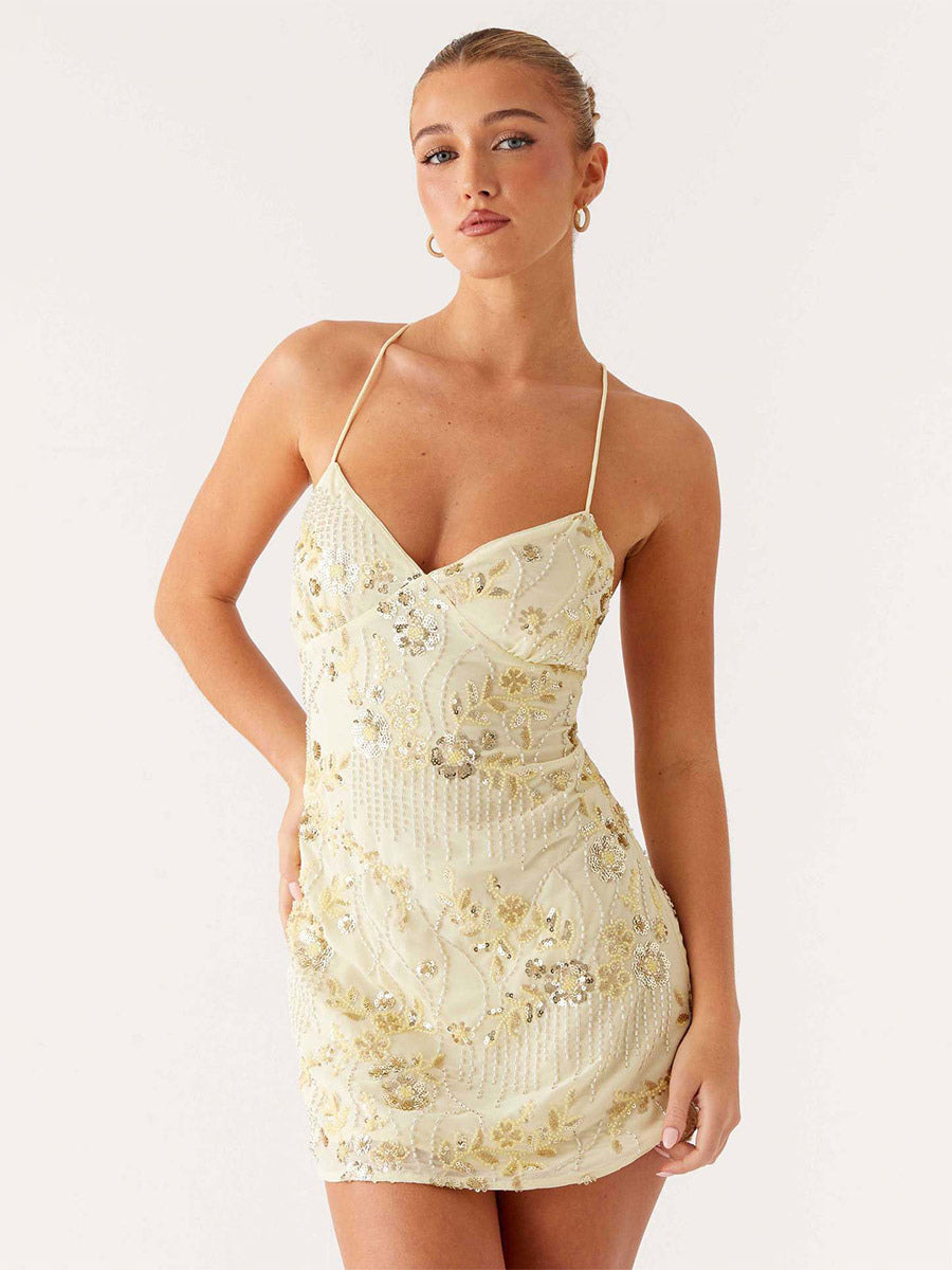 Chic Fitted Orange Gown With Floral Sequin Detail Perfect For Parties