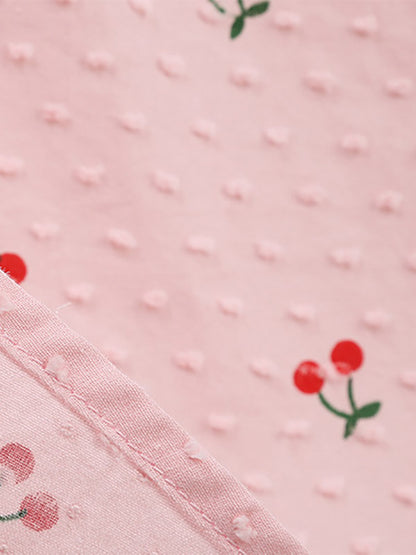 Pink Cherry Print Halter A Line Midi Dress For Women Sweet Summer