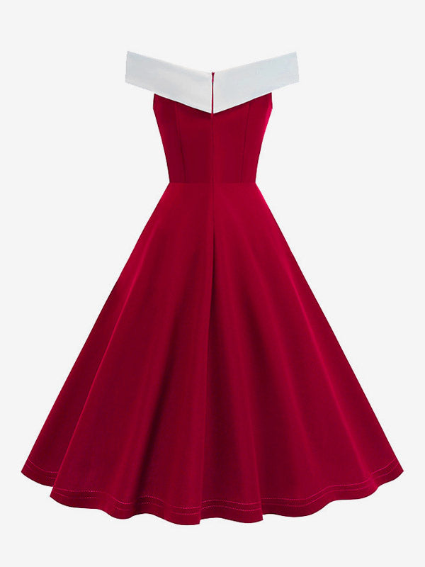 Burgundy Off Shoulder A Line Midi Dress For Women Elegant Formal
