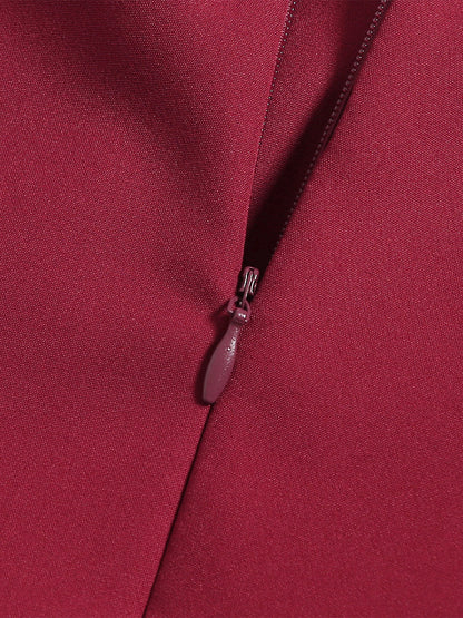 Burgundy Off Shoulder A Line Midi Dress For Women Elegant Formal
